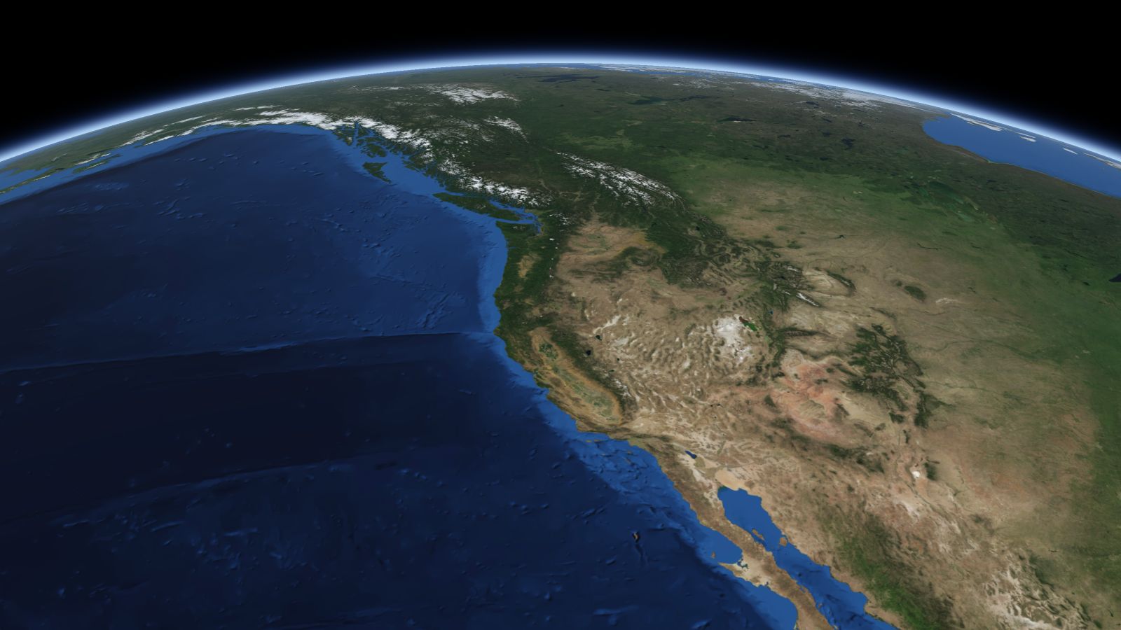 The curve of the Earth seen from orbit, with Bend ringed in amber near the middle of the picture.