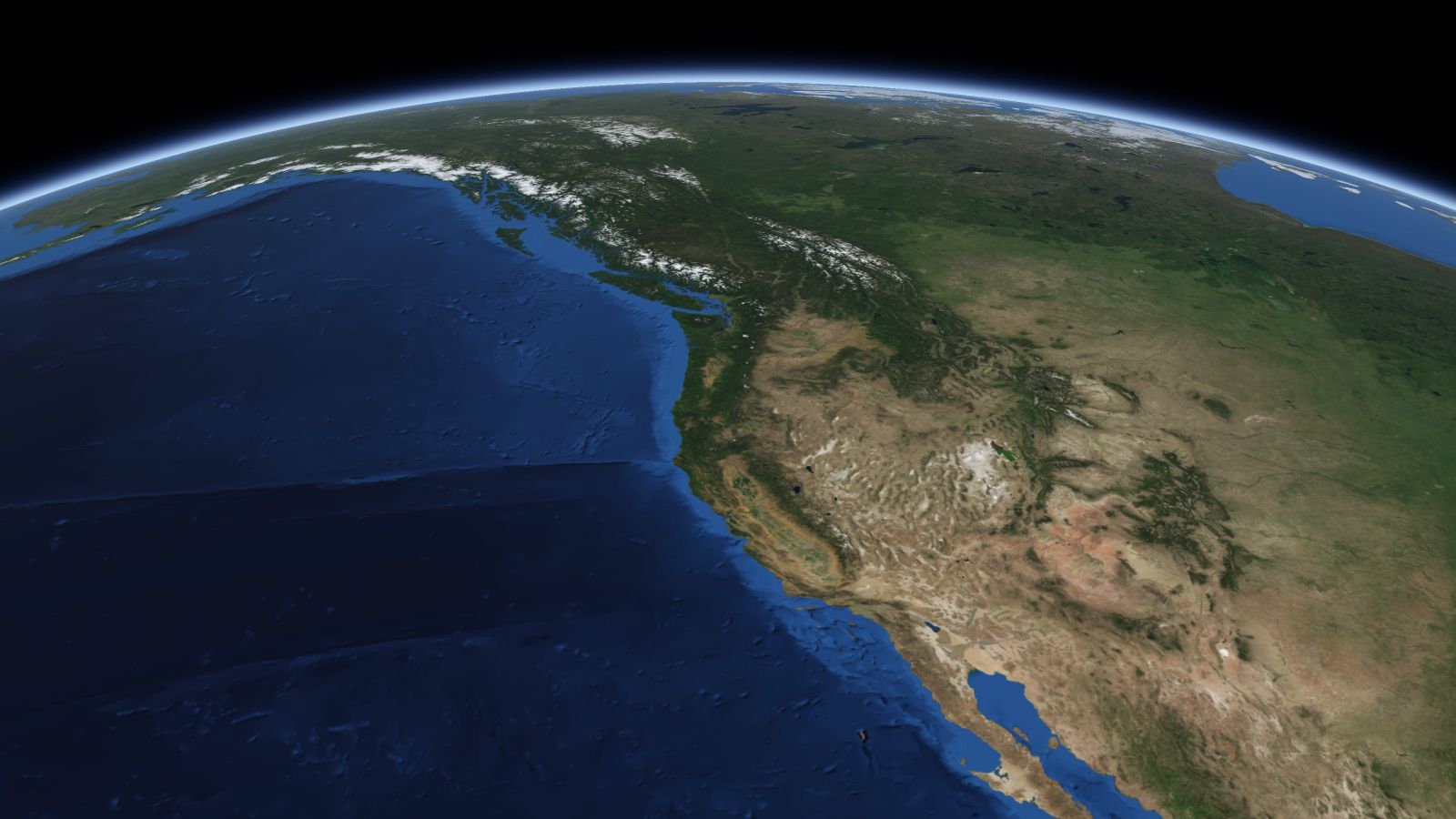 The curve of the Earth seen from orbit, with Gresham ringed in amber near the middle of the picture.