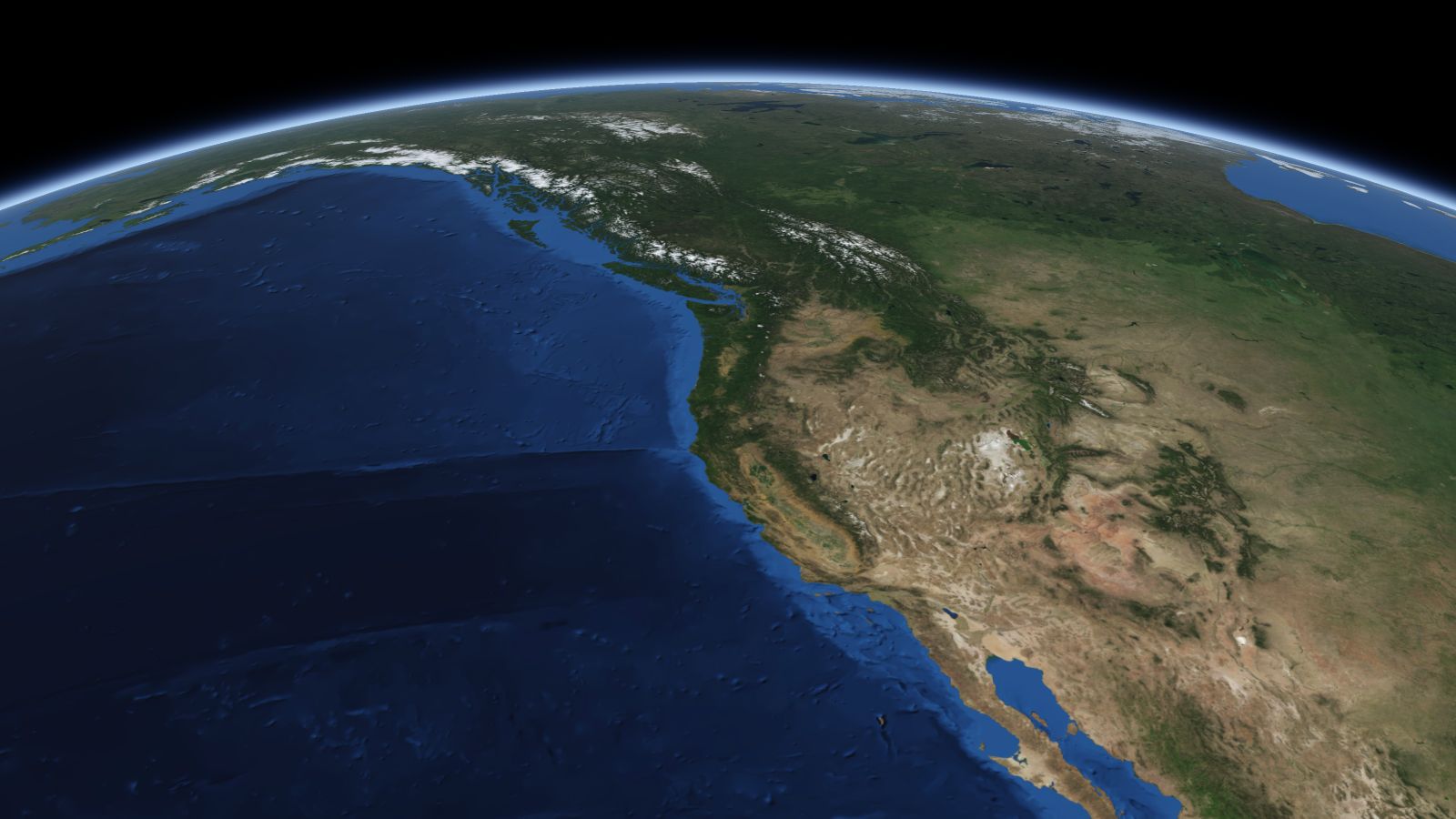 The curve of the Earth seen from orbit, with Salem ringed in amber near the middle of the picture.