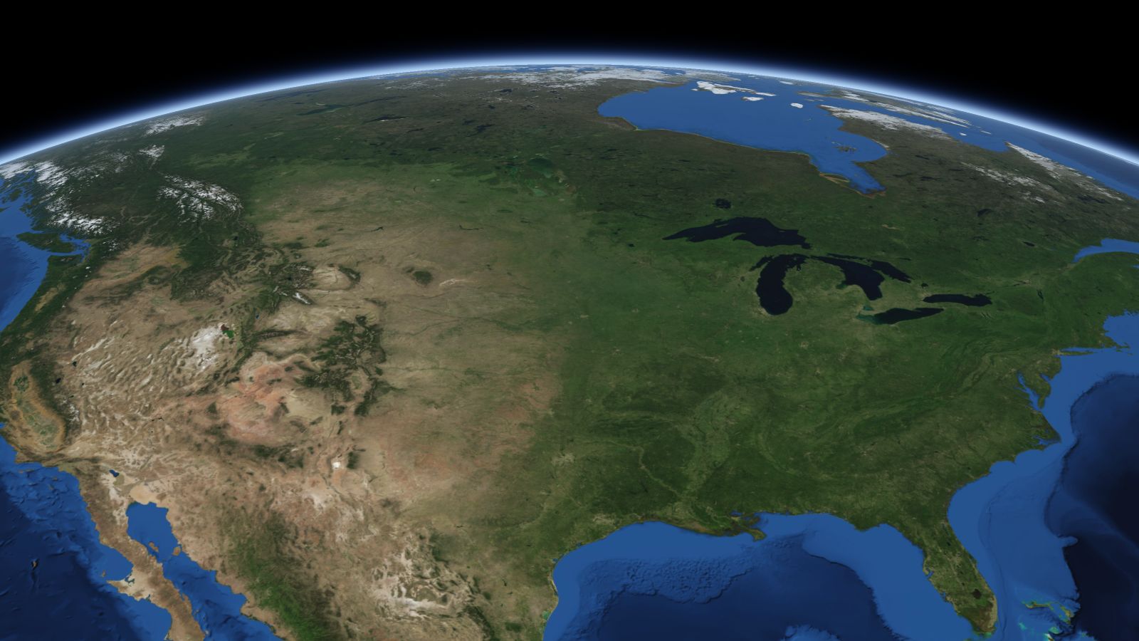 The curve of the Earth seen from orbit, with Sioux Falls ringed in amber near the middle of the picture.