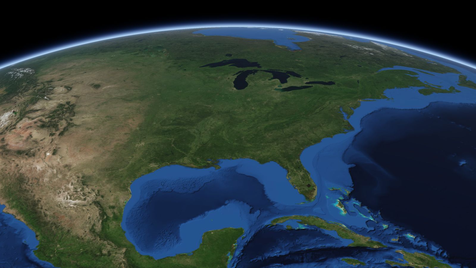 The curve of the Earth seen from orbit, with Clarksville ringed in amber near the middle of the picture.