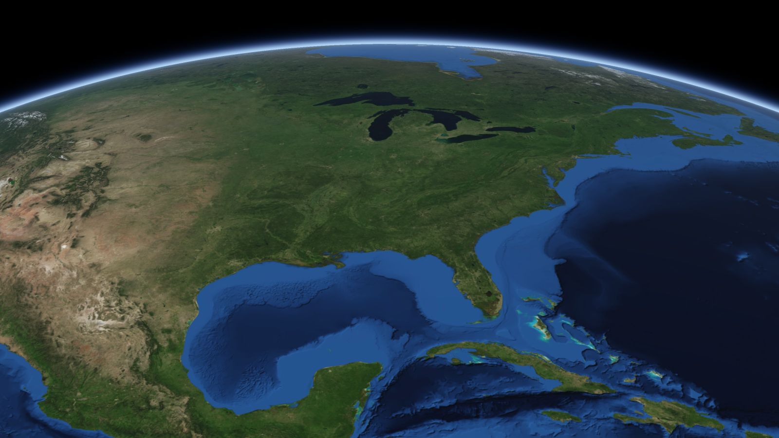 The curve of the Earth seen from orbit, with Murfreesboro ringed in amber near the middle of the picture.