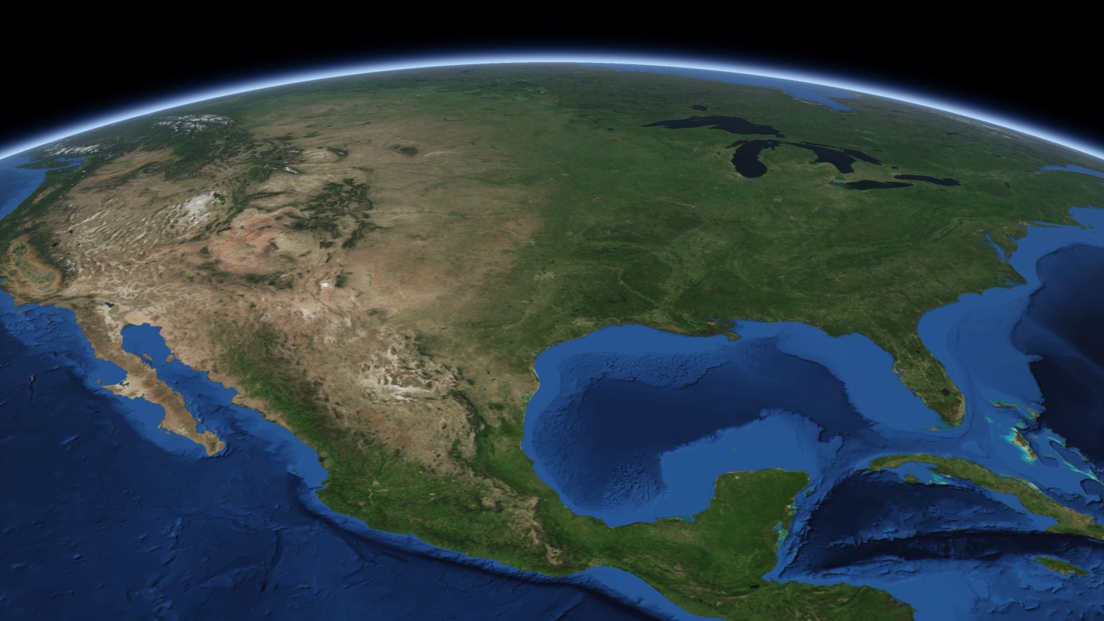 The curve of the Earth seen from orbit, with Allen ringed in amber near the middle of the picture.