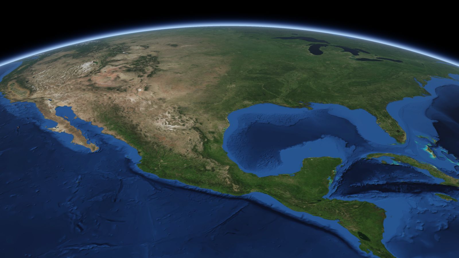 The curve of the Earth seen from orbit, with Corpus Christi ringed in amber near the middle of the picture.