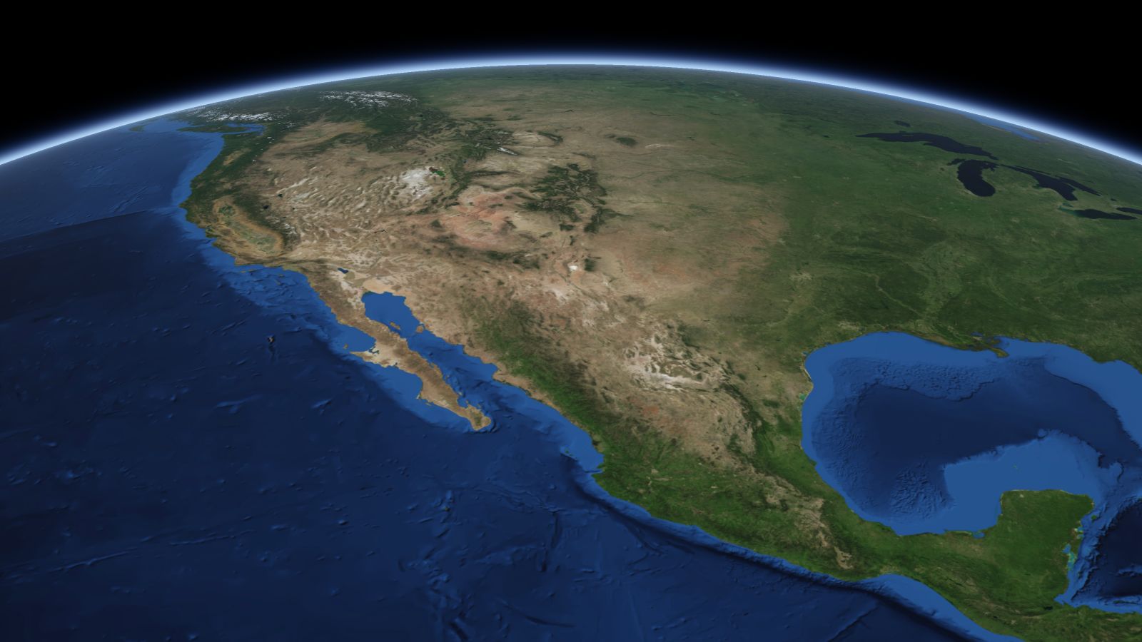 The curve of the Earth seen from orbit, with El Paso ringed in amber near the middle of the picture.