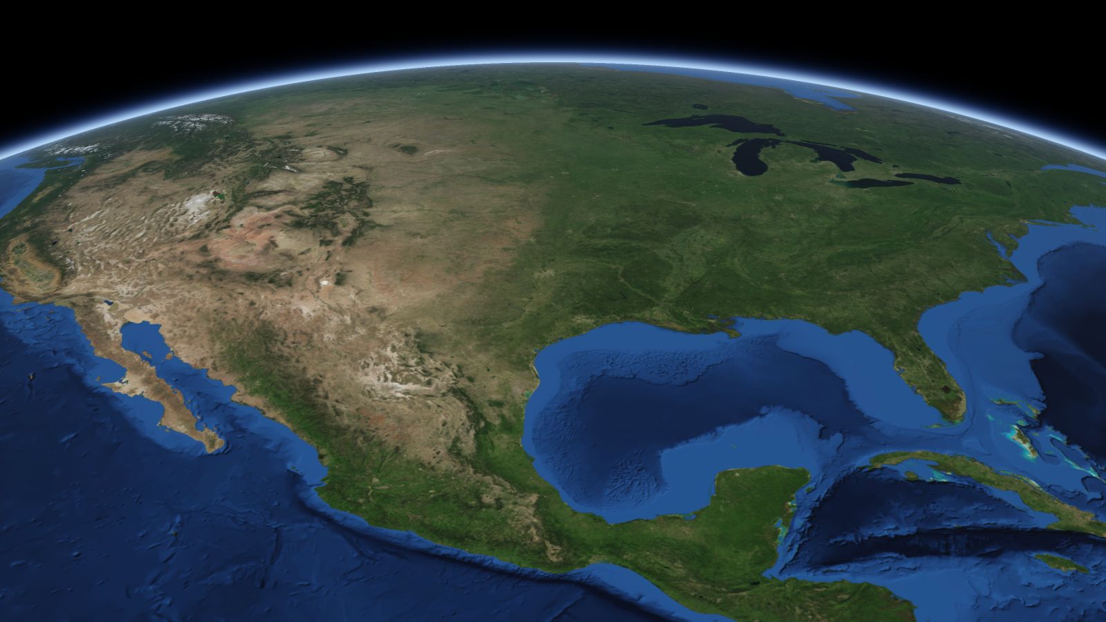 The curve of the Earth seen from orbit, with Garland ringed in amber near the middle of the picture.