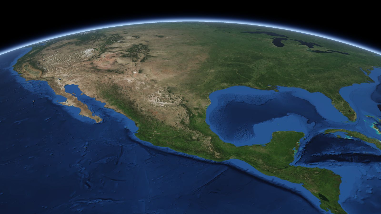 The curve of the Earth seen from orbit, with Laredo ringed in amber near the middle of the picture.