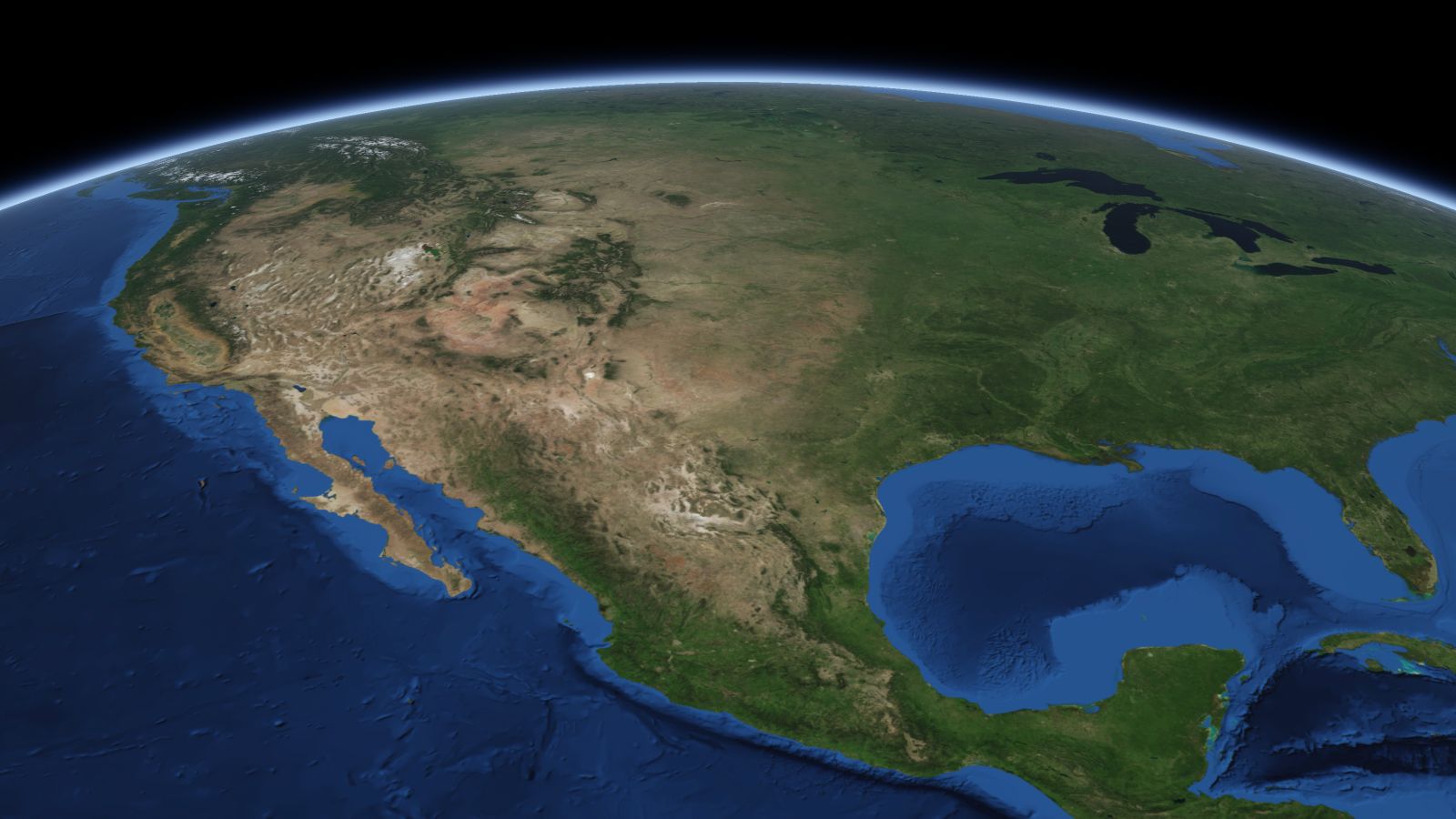 The curve of the Earth seen from orbit, with Lubbock ringed in amber near the middle of the picture.