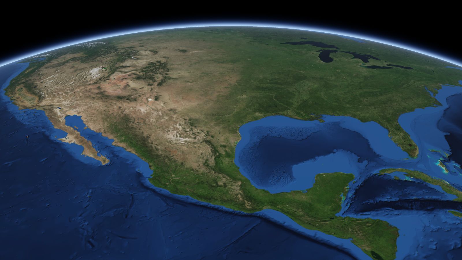 The curve of the Earth seen from orbit, with New Braunfels ringed in amber near the middle of the picture.
