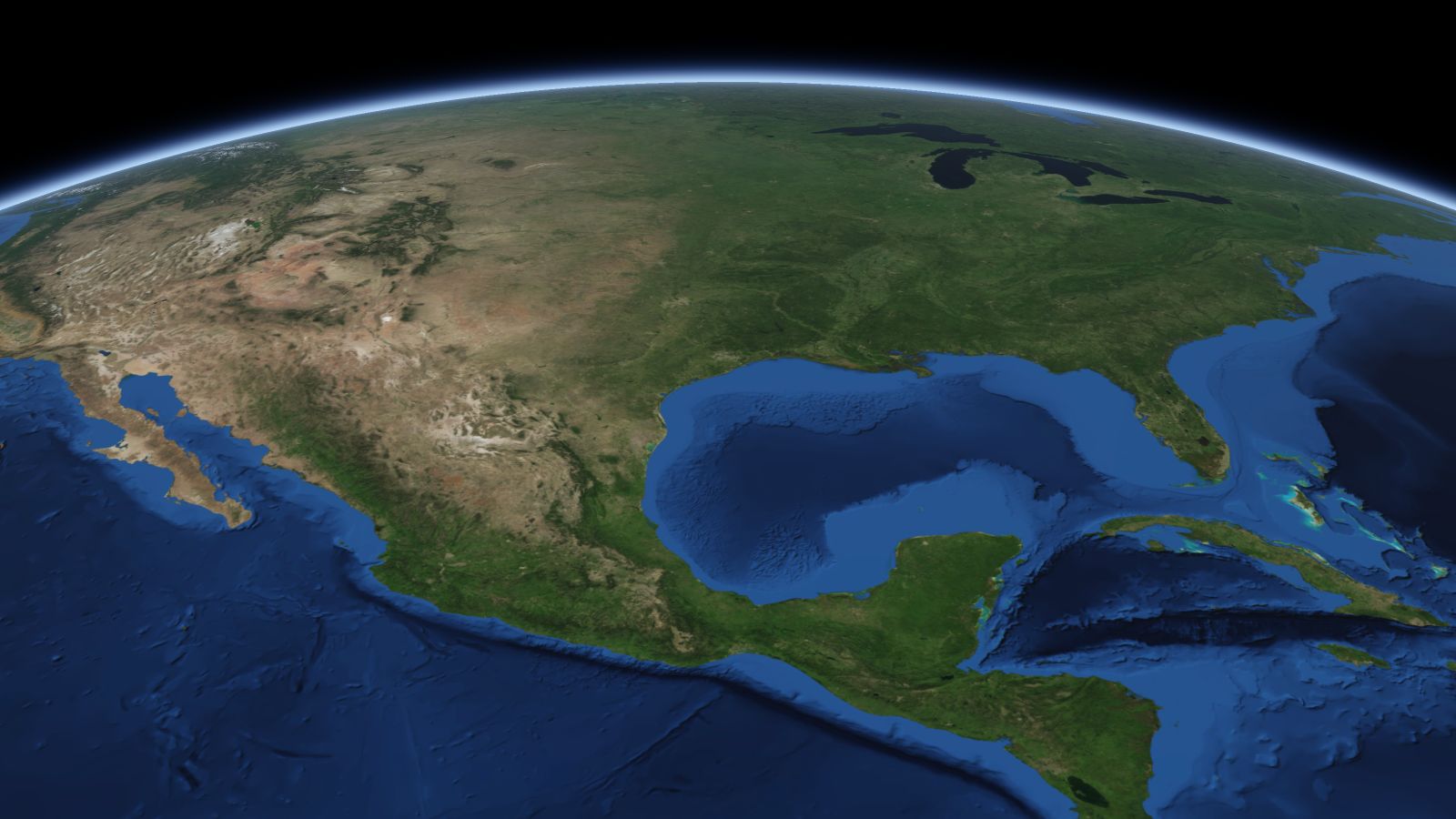 The curve of the Earth seen from orbit, with Pearland ringed in amber near the middle of the picture.