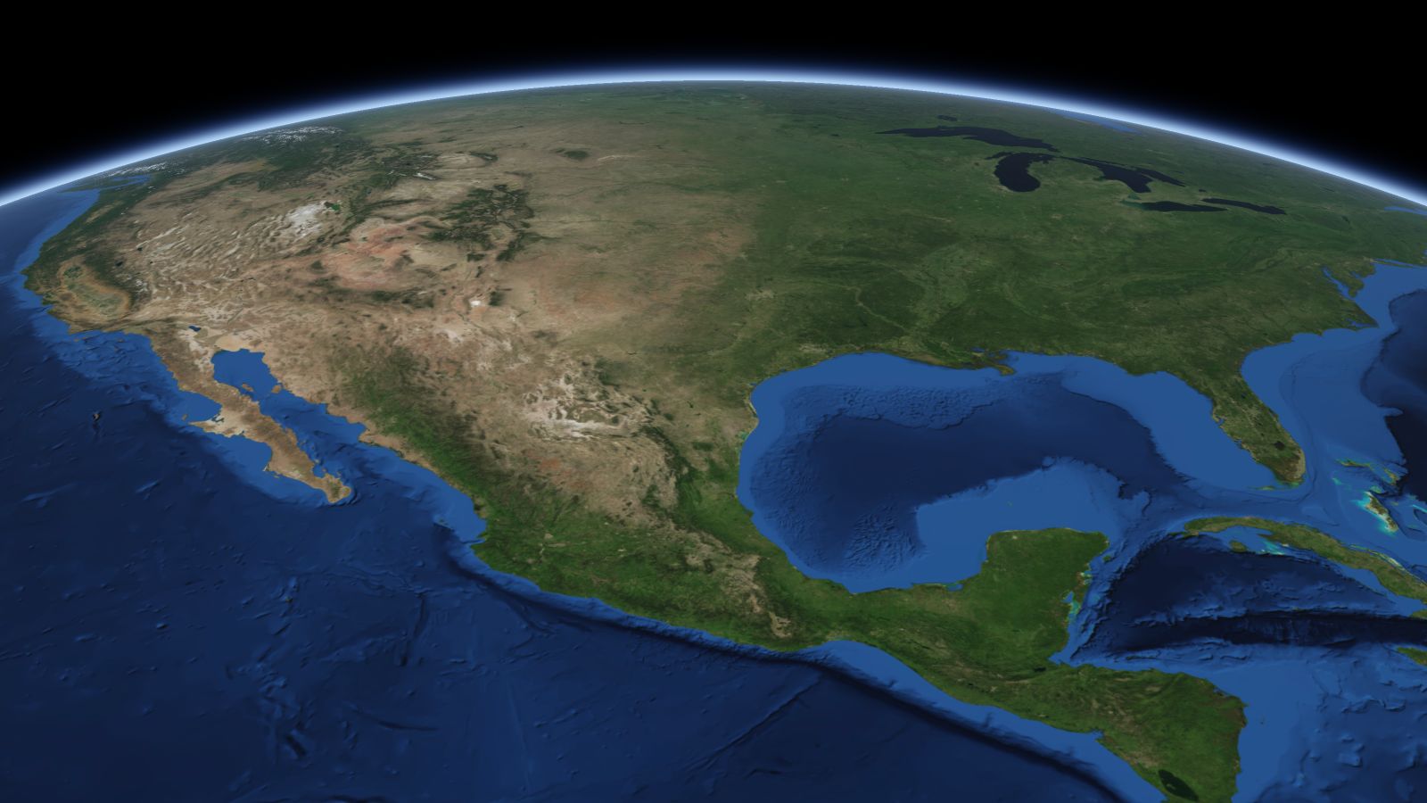 The curve of the Earth seen from orbit, with San Antonio ringed in amber near the middle of the picture.