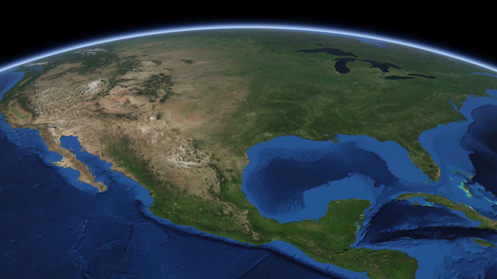 The curve of the Earth seen from orbit, with Waco ringed in amber near the middle of the picture.