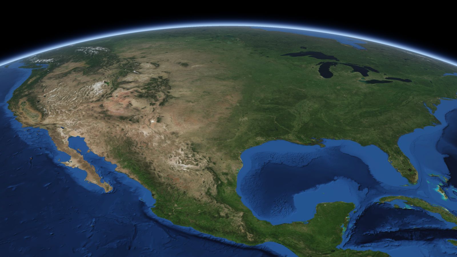 The curve of the Earth seen from orbit, with Wichita Falls ringed in amber near the middle of the picture.