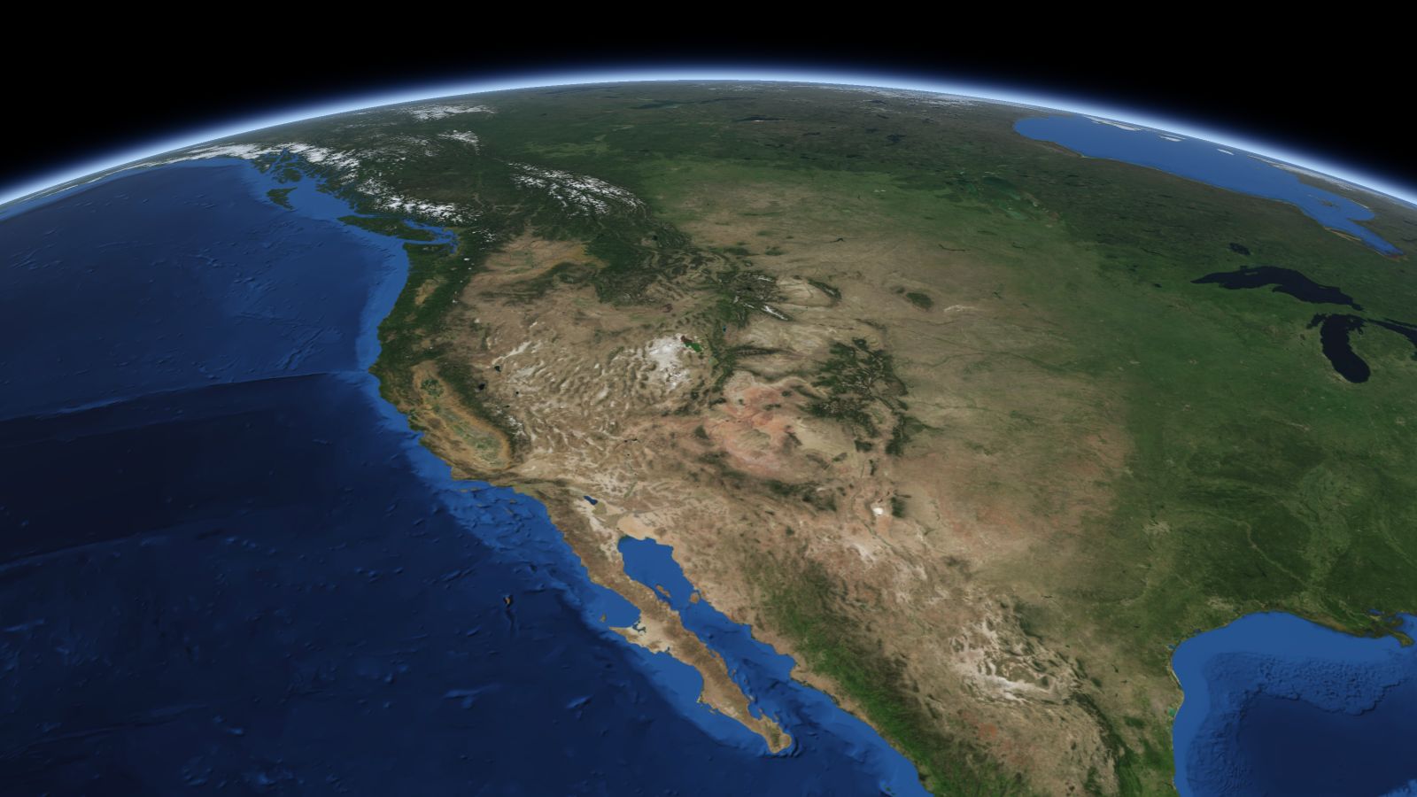 The curve of the Earth seen from orbit, with Salt Lake City ringed in amber near the middle of the picture.
