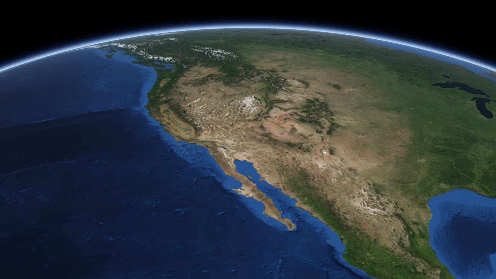 The curve of the Earth seen from orbit, with St. George ringed in amber near the middle of the picture.