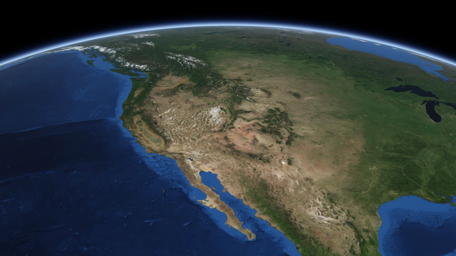 The curve of the Earth seen from orbit, with West Jordan ringed in amber near the middle of the picture.