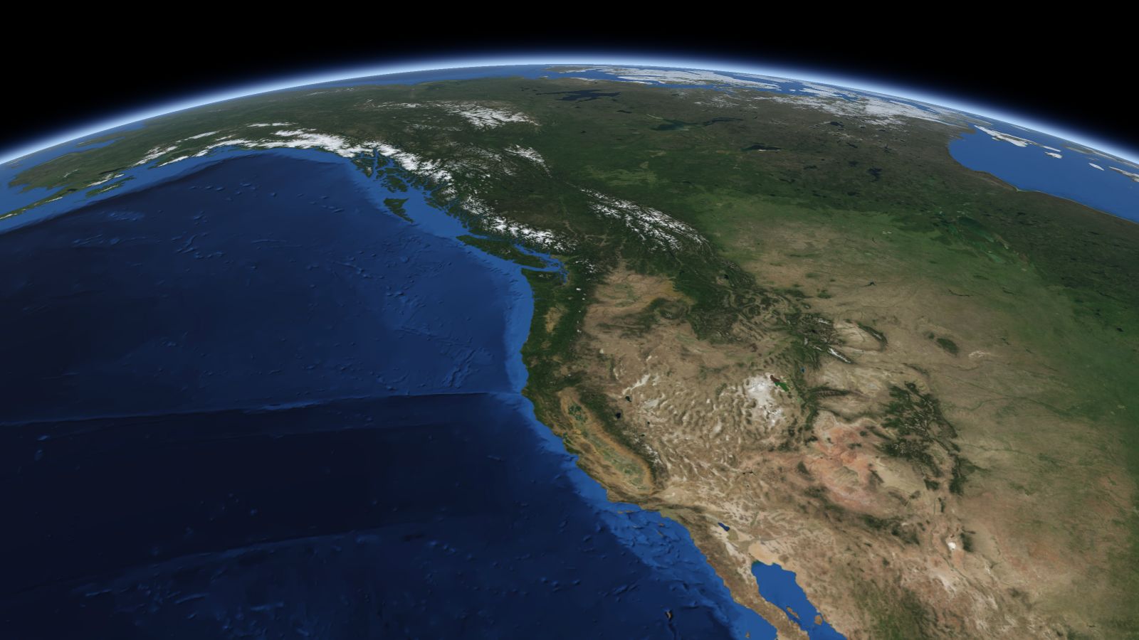 The curve of the Earth seen from orbit, with Kent ringed in amber near the middle of the picture.
